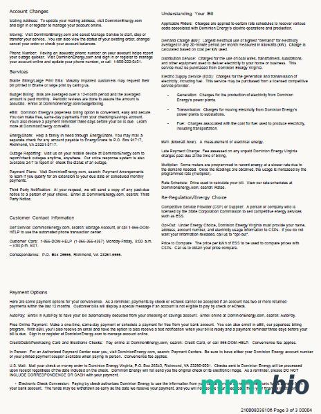 Szablon rachunku energetycznego USA Dominion w formatach Word i PDF, 3 strony,3 strona